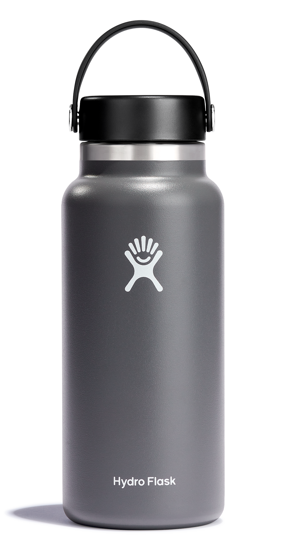 Hydro Flask wide mouth insulated water bottle with flex cap, stainless steel, reusable, and perfect for keeping drinks cold or hot.